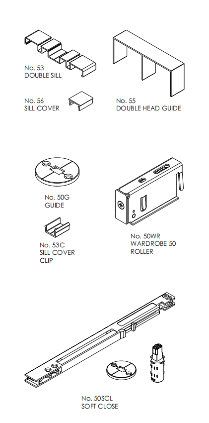 Double Sliding: Wardrobe Roll 50 For Bottom Rolling Sliding Panels. Max 50kg Each