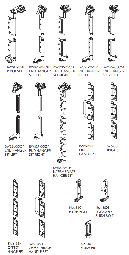 Interior Folding: Interfold 35 For Top Hung Interior Folding Systems with Bottom Guide. Max 35kg Each