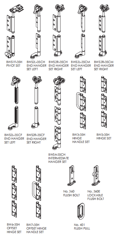 Interior Folding: Interfold 35 For Top Hung Interior Folding Systems with Bottom Guide. Max 35kg Each