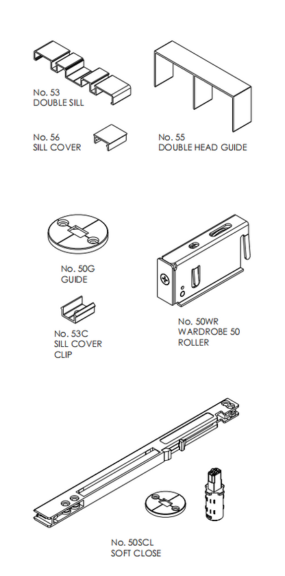 Double Sliding: Wardrobe Roll 50 For Bottom Rolling Sliding Panels. Max 50kg Each